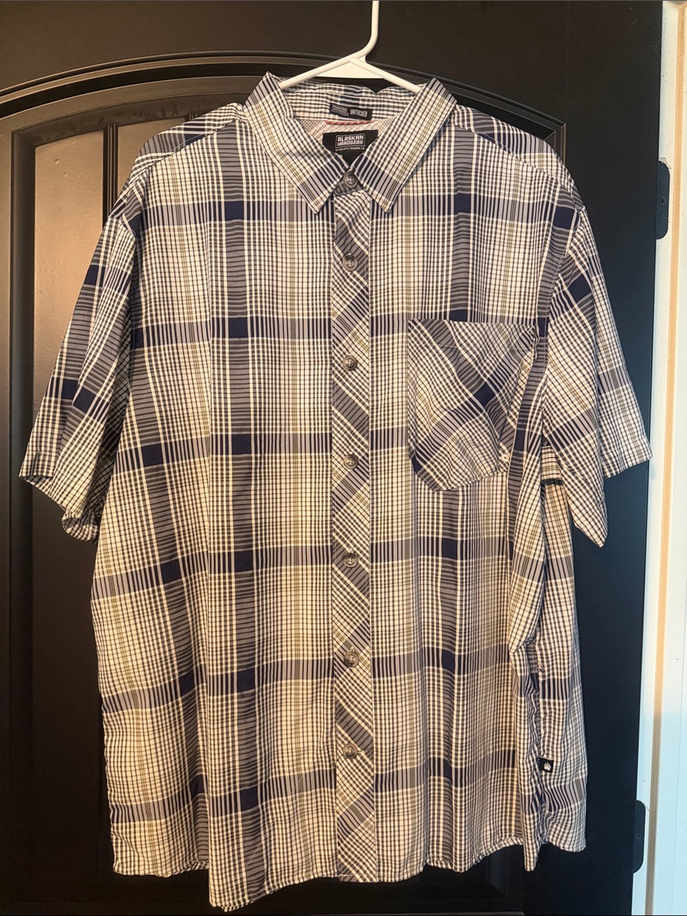 Alaskan Hard Gear Navy and White Plaid Short-Sleeve Button-Down Shirt